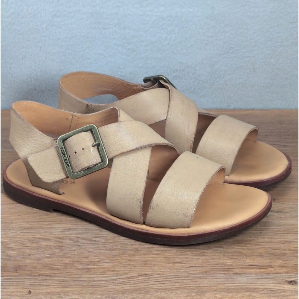 Kork-Ease Dara Women's 8 Strappy Leather Sandals Tan Brown Adjustable Buckle